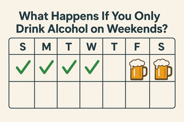 Calendar showing weekend-only drinking pattern compared to moderate daily consumption.